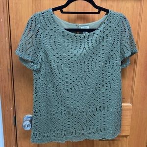 J. Crew lace overlay green blouse with scalloped bottom